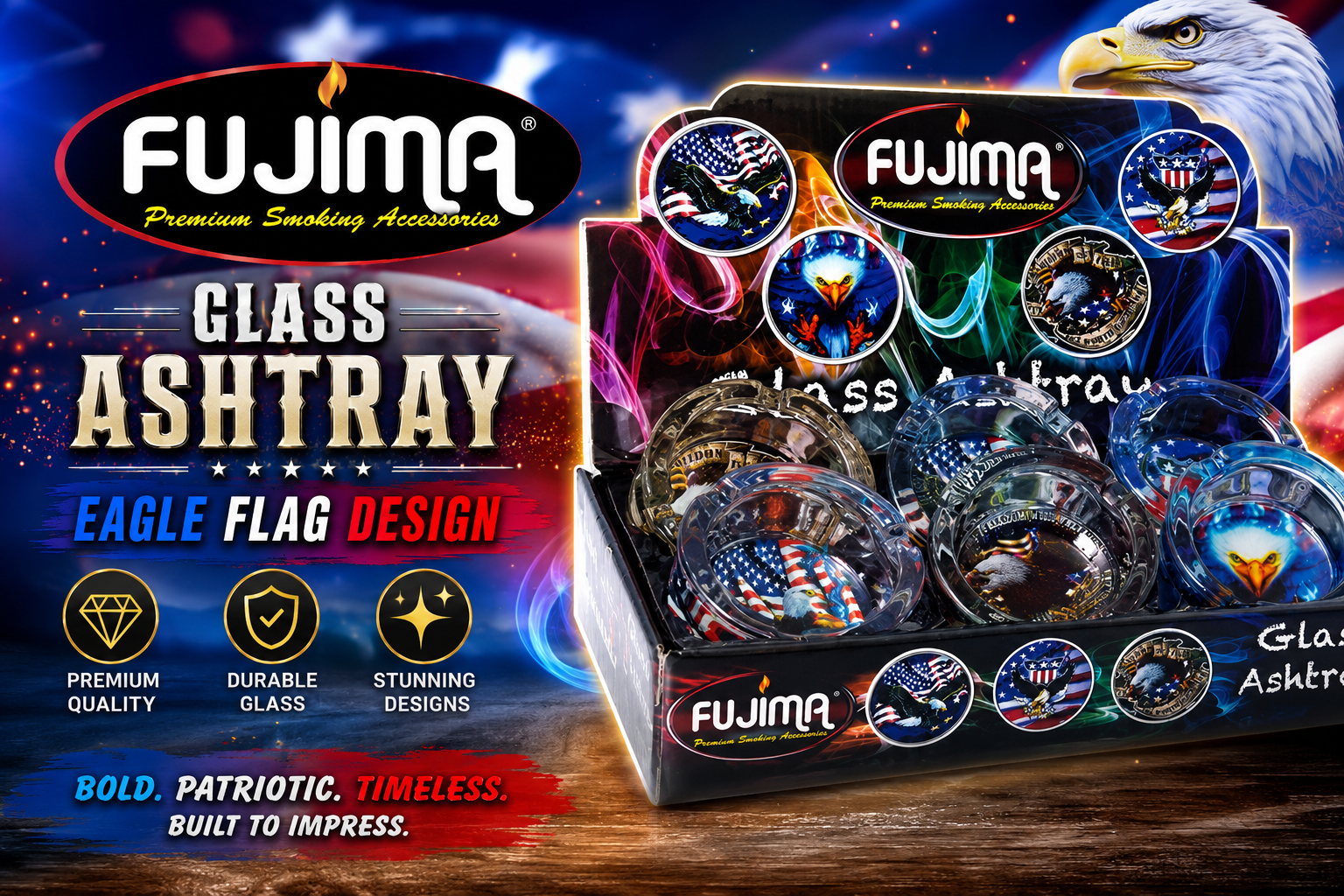 Ashtray Fujima Ga35 Glass Eagle Flag Design 6CT (C6) product image
