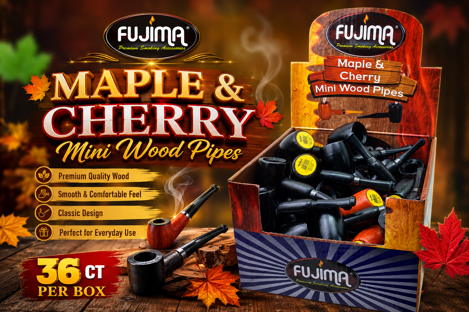 Fujima Wp36 Maple & Cherry Wooden Pipe 36CT (C10) product image
