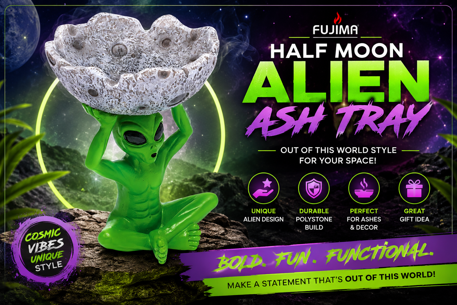 Ashtray Fujima 5.5" Half Moon Alien Polystone Lt228 1CT (C24) product image