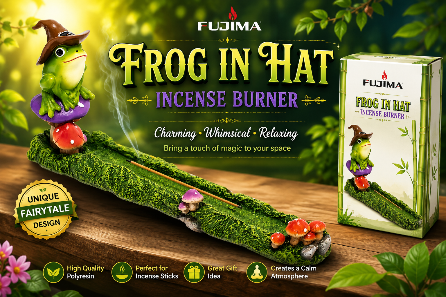 Fujima 10.6" Frog In Hat Incense Burner 1CT  product image