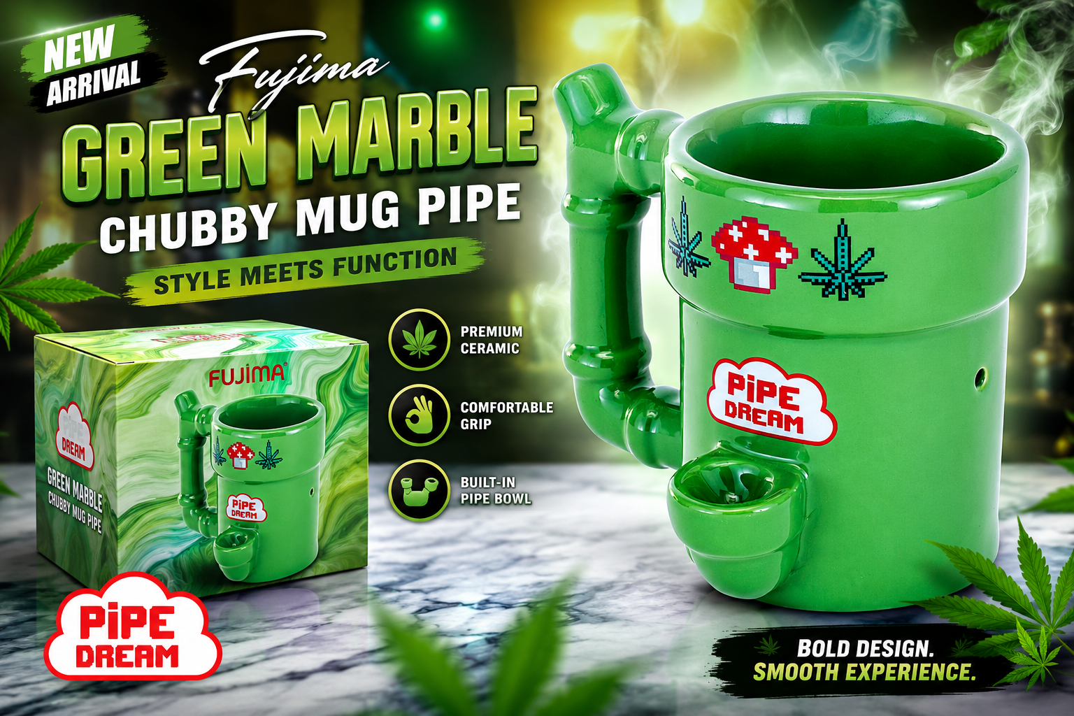 Fujima Green Marble Chubby Mug Pipe 1CT (C24) C product image