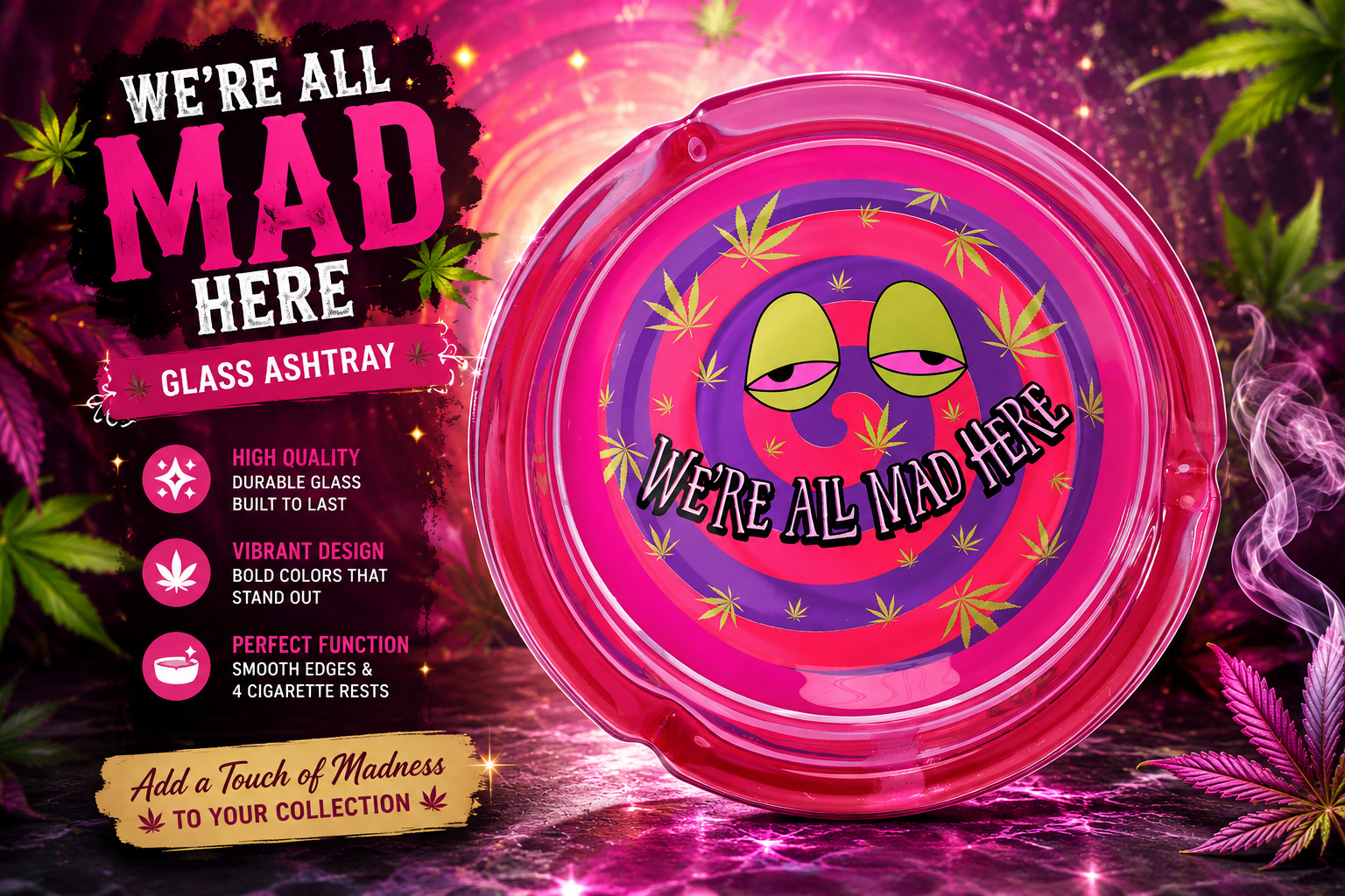 Ashtray 6.25" Fujima We'Re All Mad Here Glass GA91 Assorted 1CT (C6) product image