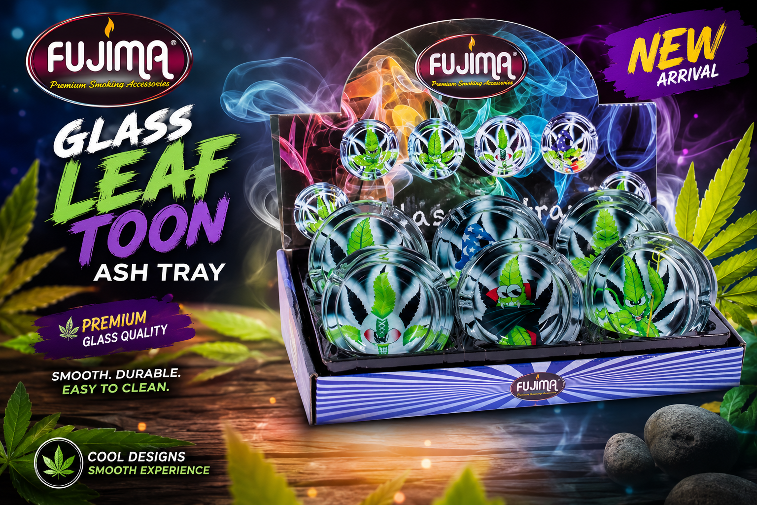 Ashtray 3.5" Fujima GA49 Glass Leaf Toon 6CT (C6) product image