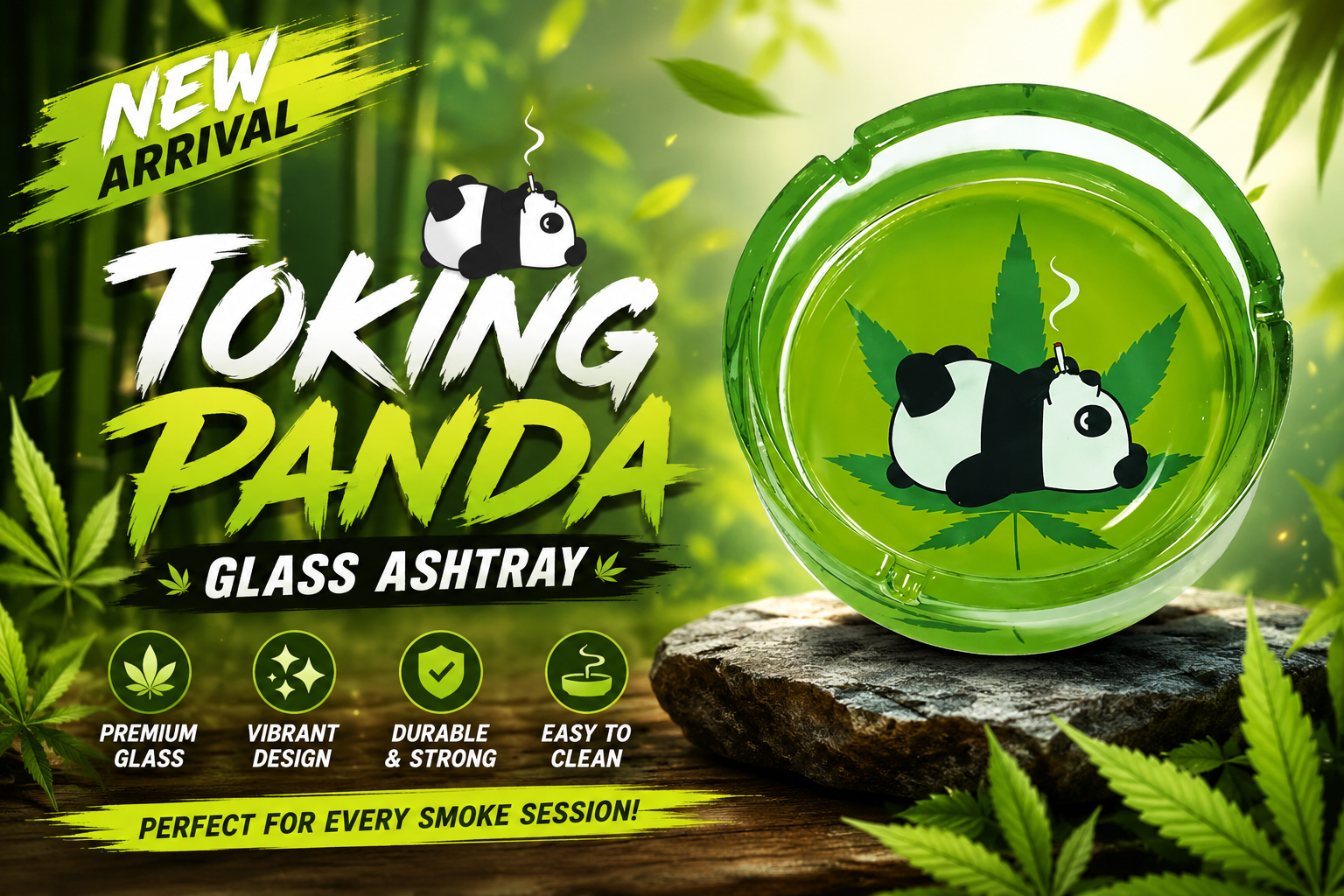 Ashtray 6.25" Fujima Toking Panda Leaf Glass GA82 Assorted 1CT (C6) product image