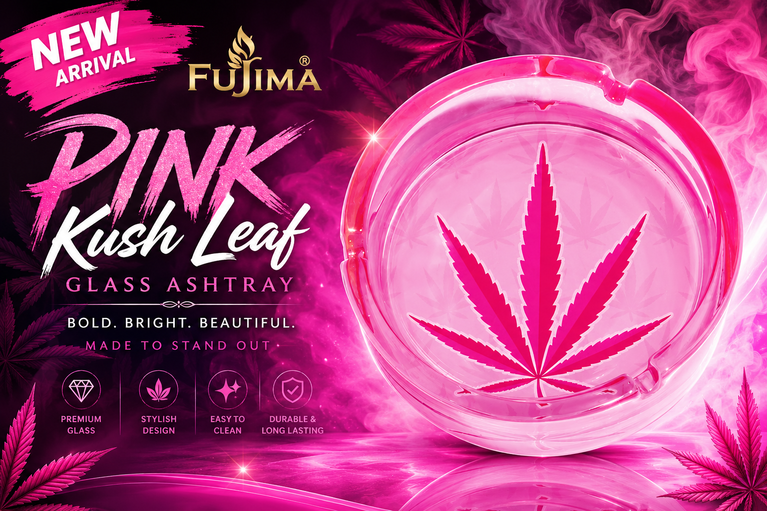 Ashtray 6.25" Fujima Pink Kush Leaf Glass GA84 Assorted 1CT (C6) product image
