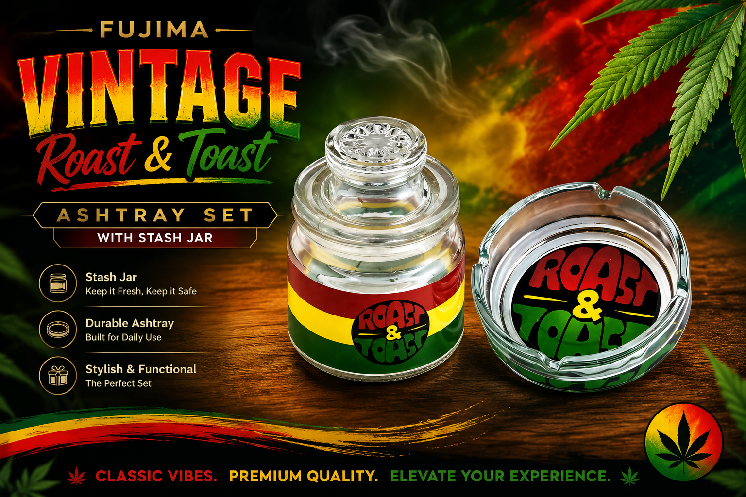 Fujima Vintage Roast & Toast Ashtray Set With Stash Jar 1CT C product image