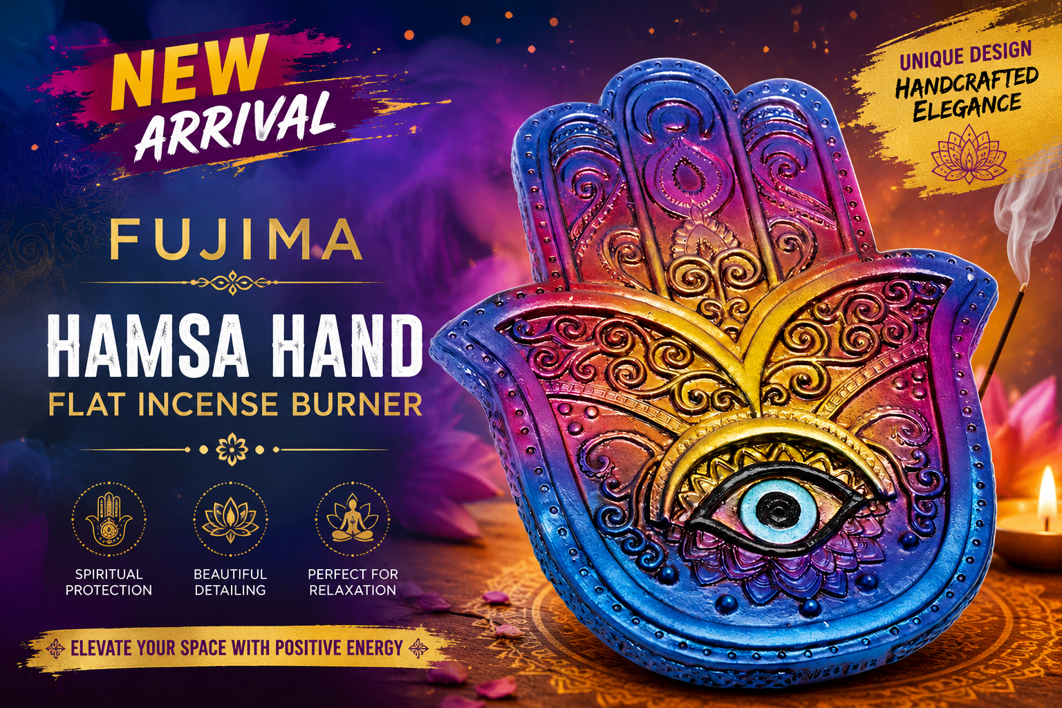 Fujima 6.2" Hamsa Hand Flat Incense Burner 1CT (C36) product image