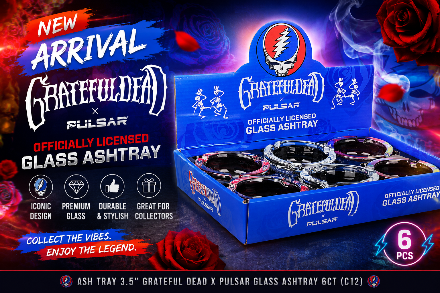 Ashtray 3.5" Grateful Dead x Pulsar Glass Ashtray 6CT (C12) product image