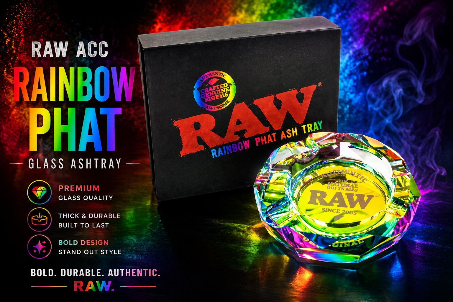 Raw Acc Rainbow Phat Glass Ashtray 1Ct (C20) product image