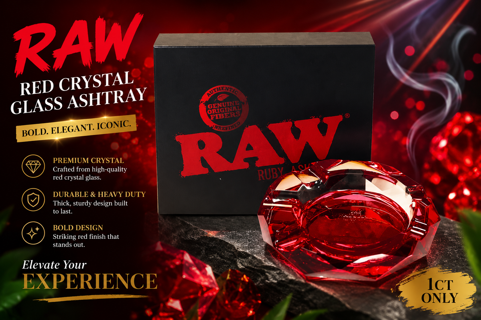 Raw Red Crystal Glass Ashtray 1CT  product image