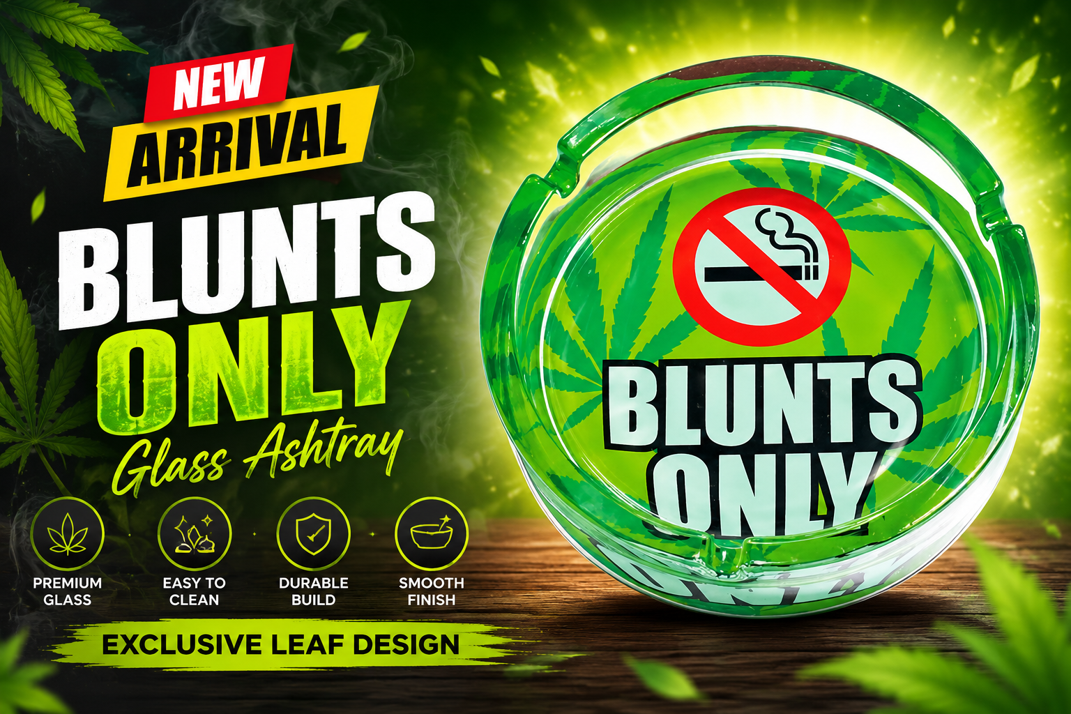 Ashtray 6.25" Blunts Only Leaf Glass GA83 Assorted 1CT (C6) product image