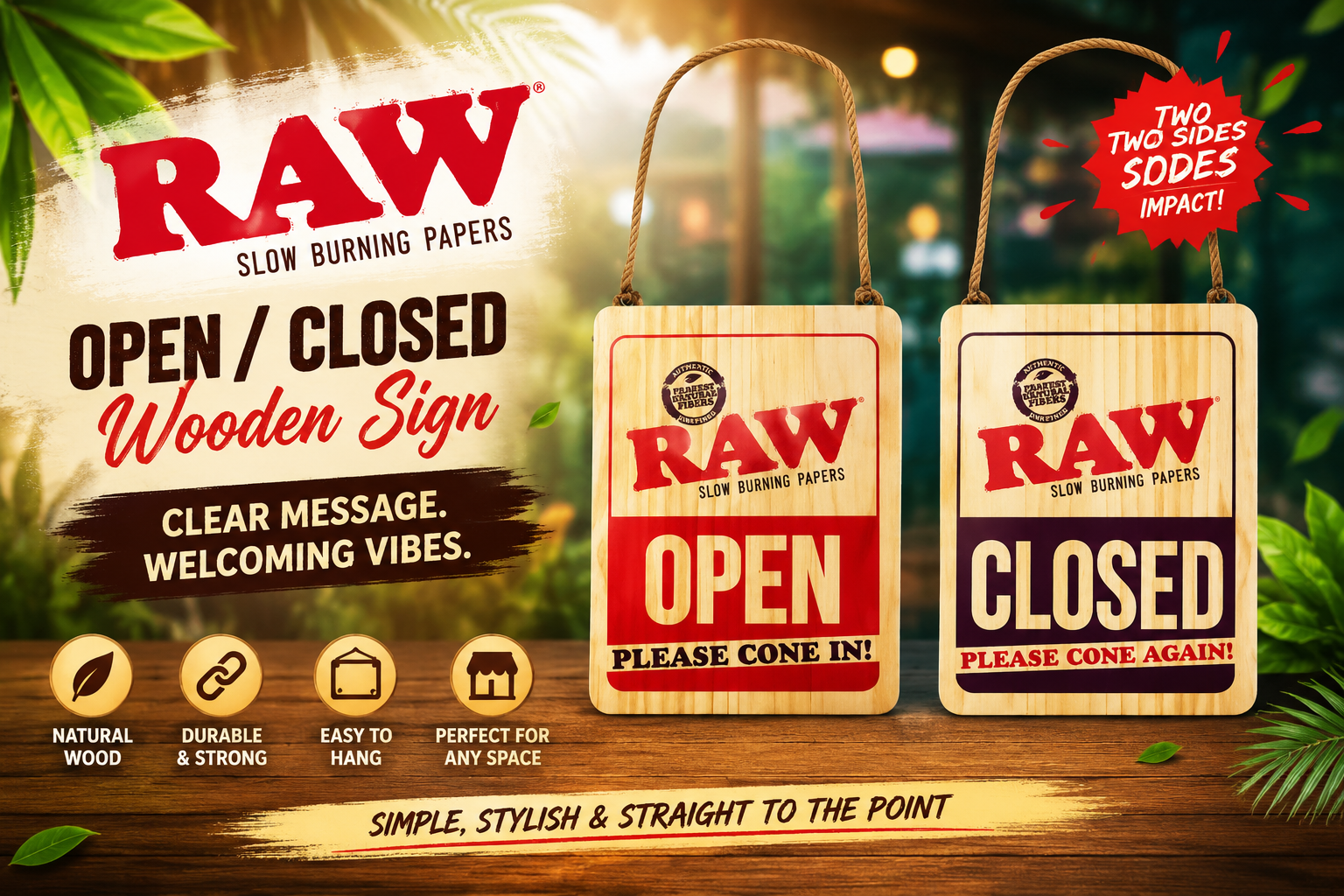 Raw Open/Closed Wooden Sign 1Ct product image
