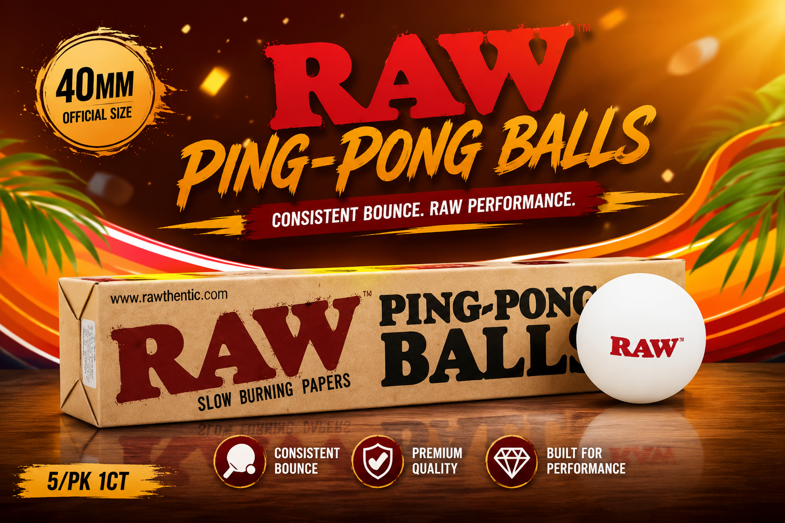 Raw 40Mm Ping-Pong Balls 5/PK 1CT  product image