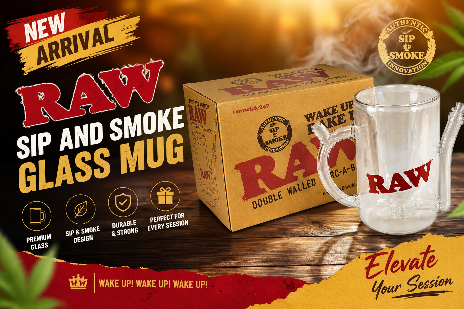 Raw Sip And Smoke Glass Mug 1Ct (C36) product image