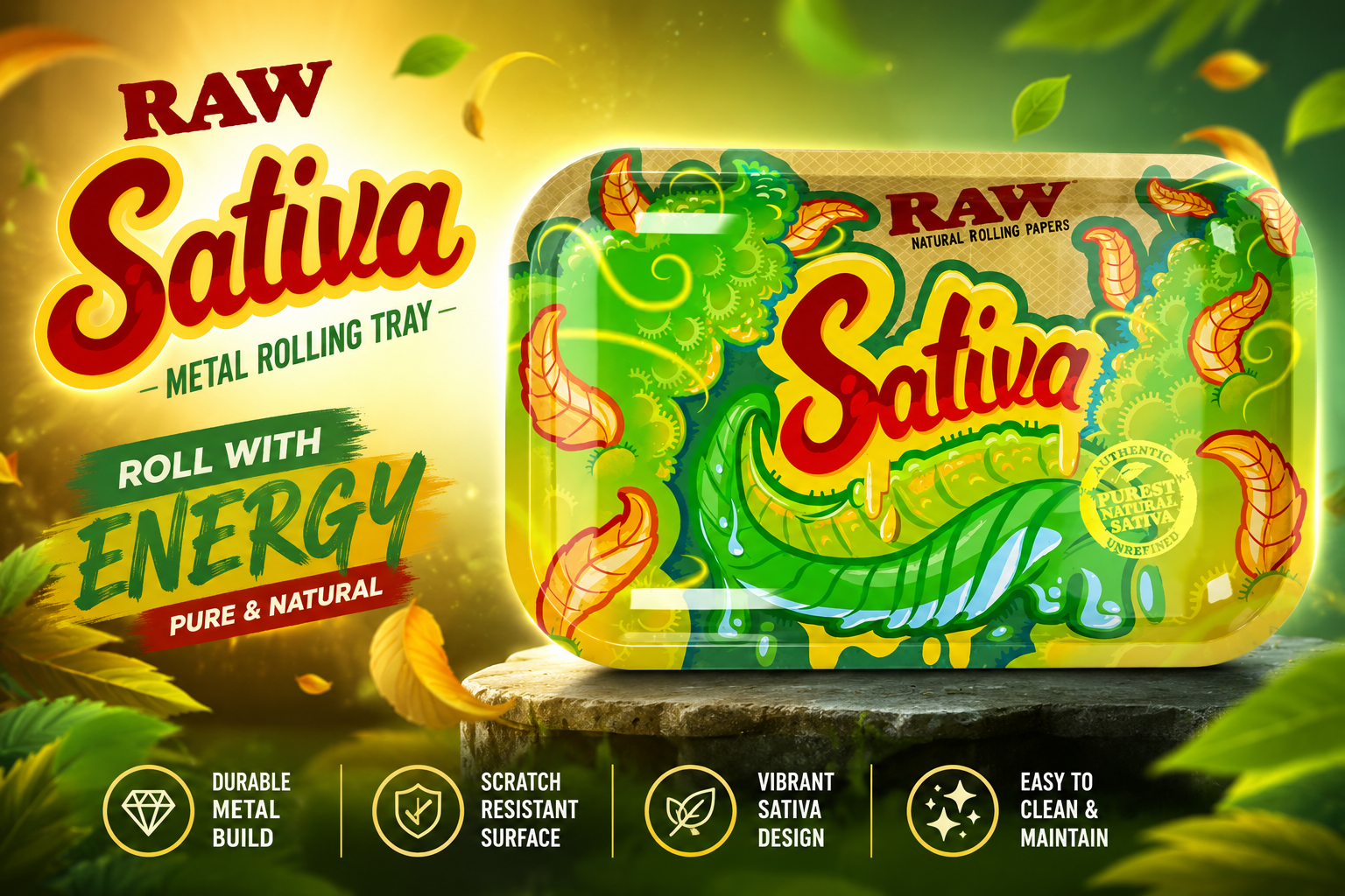 Raw ACC Tray Sativa Metal Rolling Small 1Ct (C50) product image