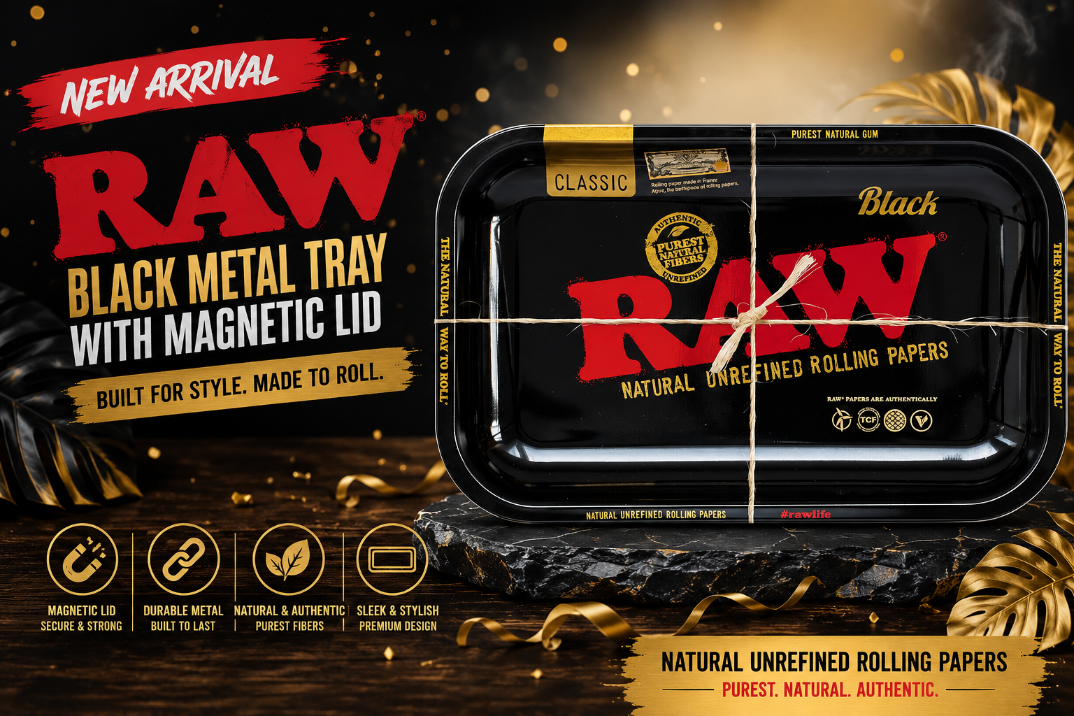 Raw ACC Tray Black Metal Tray With Magnetic Lid 1CT product image