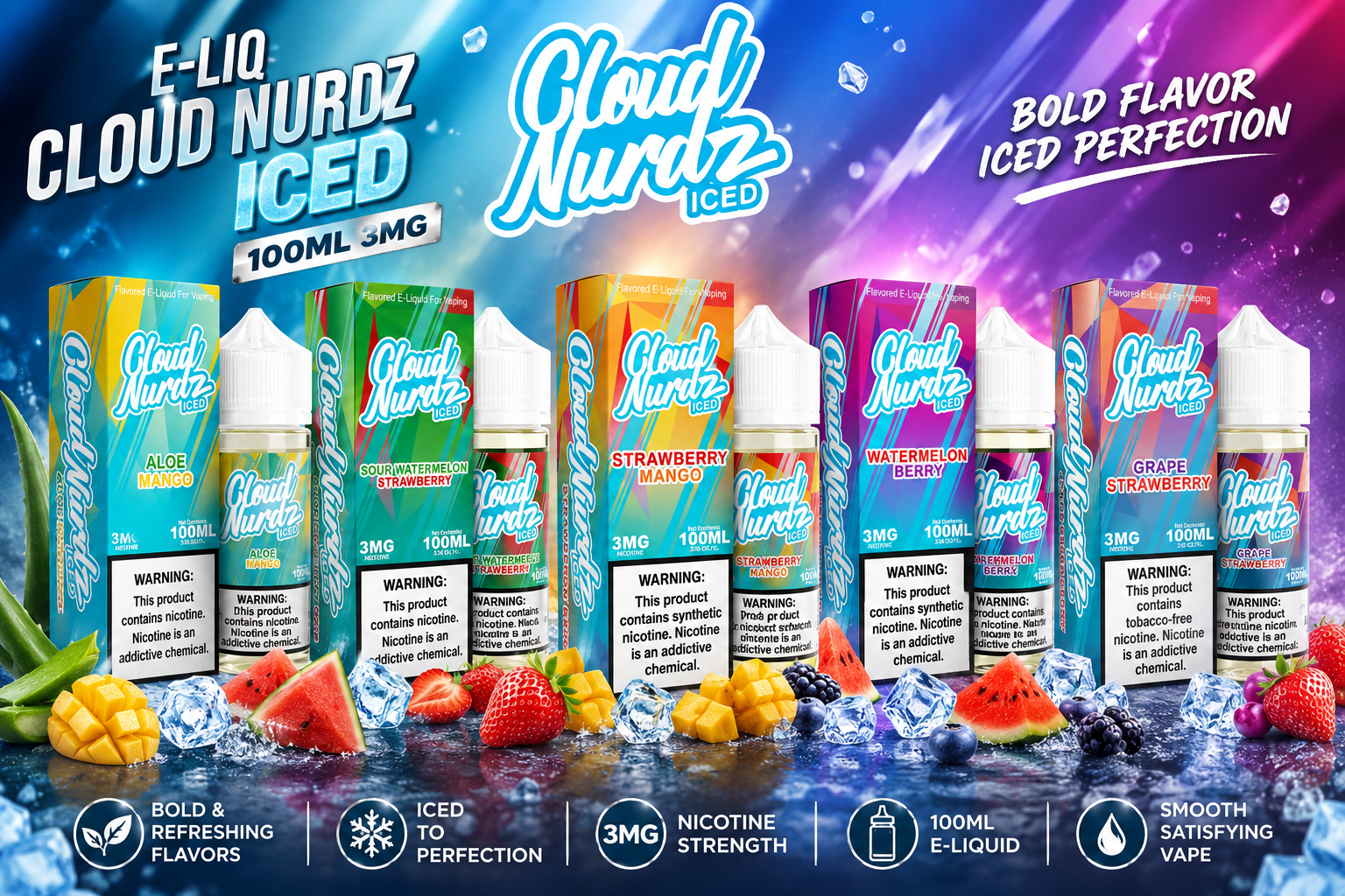 E-Liq Cloud Nurdz Iced 100 ML 3MG product image