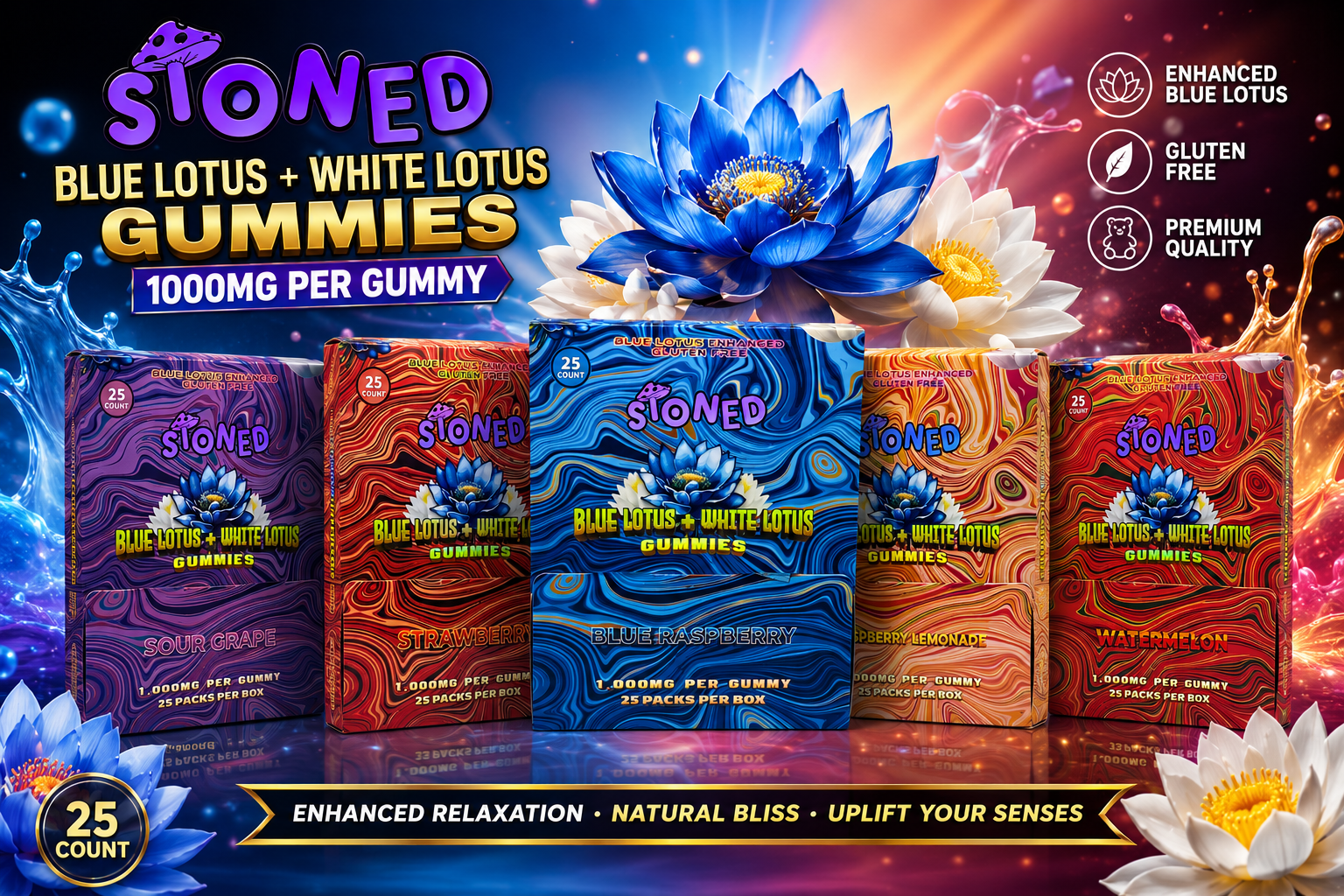 Stoned Blue Lotus+White Lotus Gummies 1000MG 25CT (C12) product image