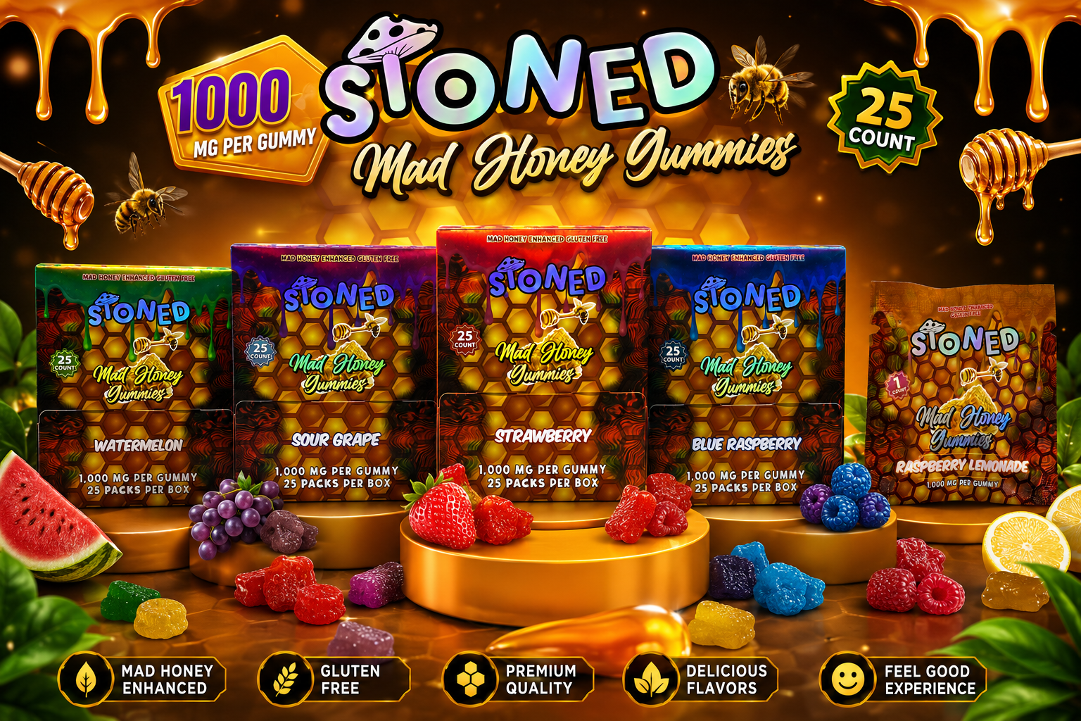 Stoned Mad Honey Gummies 1000MG 25CT (C12) product image