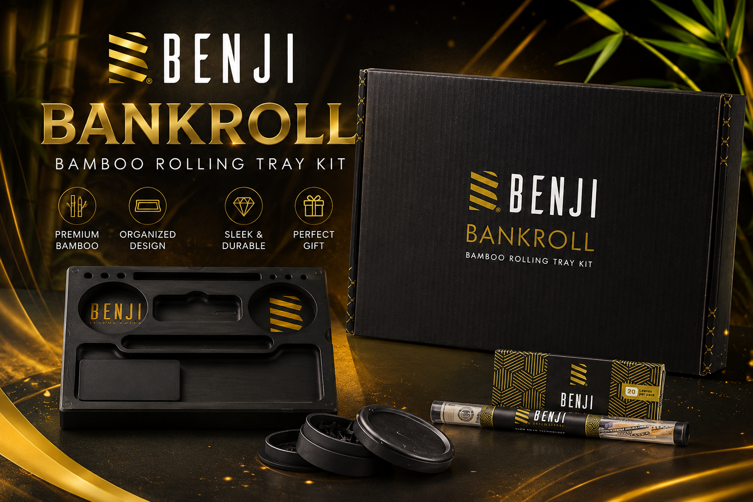 Benji Bankroll Bamboo Rolling Tray Kit (C1) product image