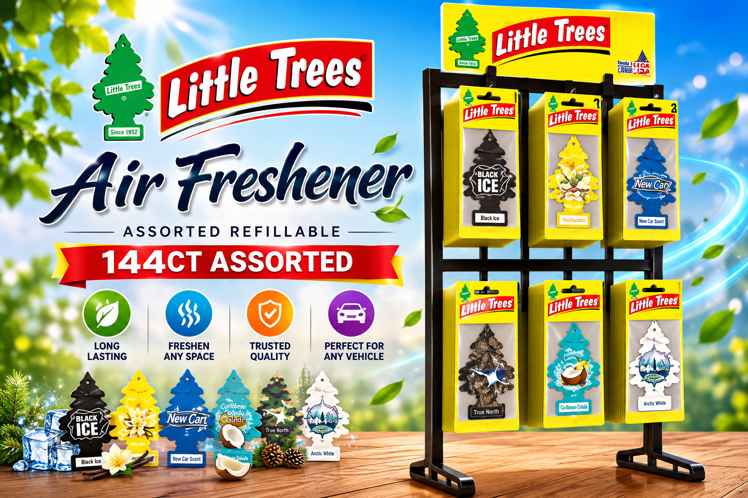 Air Freshener Little Trees 144CT Assorted Refillable product image