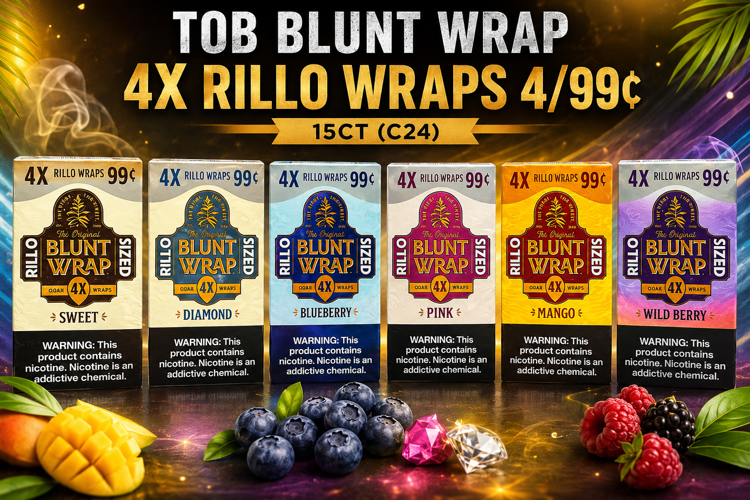 Tob Blunt Wrap 4X Rillo Wrap 4/99C 15CT (C24) product image