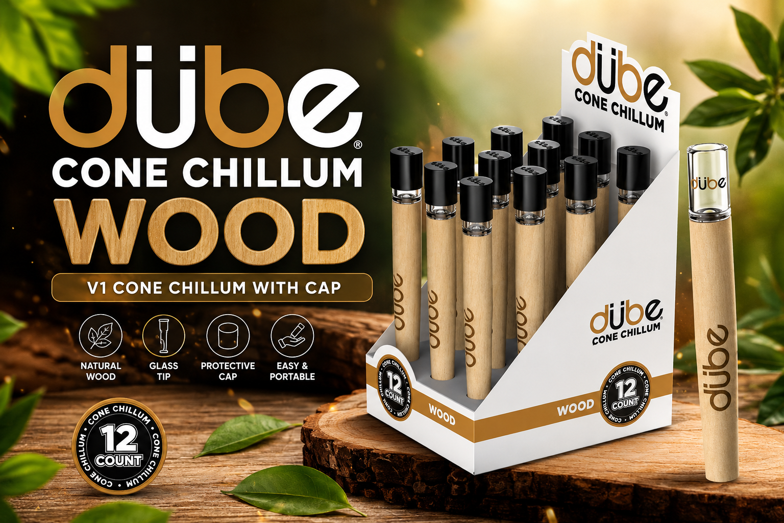 Dube Wood V1 Cone Chillum With Cap 12CT (C12) product image