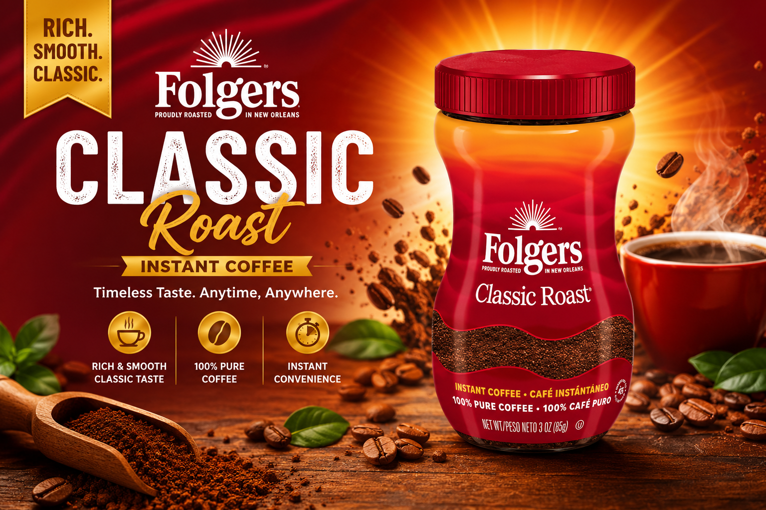 Folgers Instant Coffee Jar 3Oz 1Ct (C12) product image