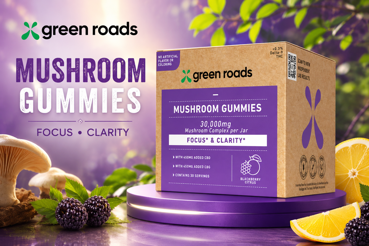 Green Roads Cbd & Cbg Gummies 30/Jar 1CT 900MG Mushroom Complex (C24) product image