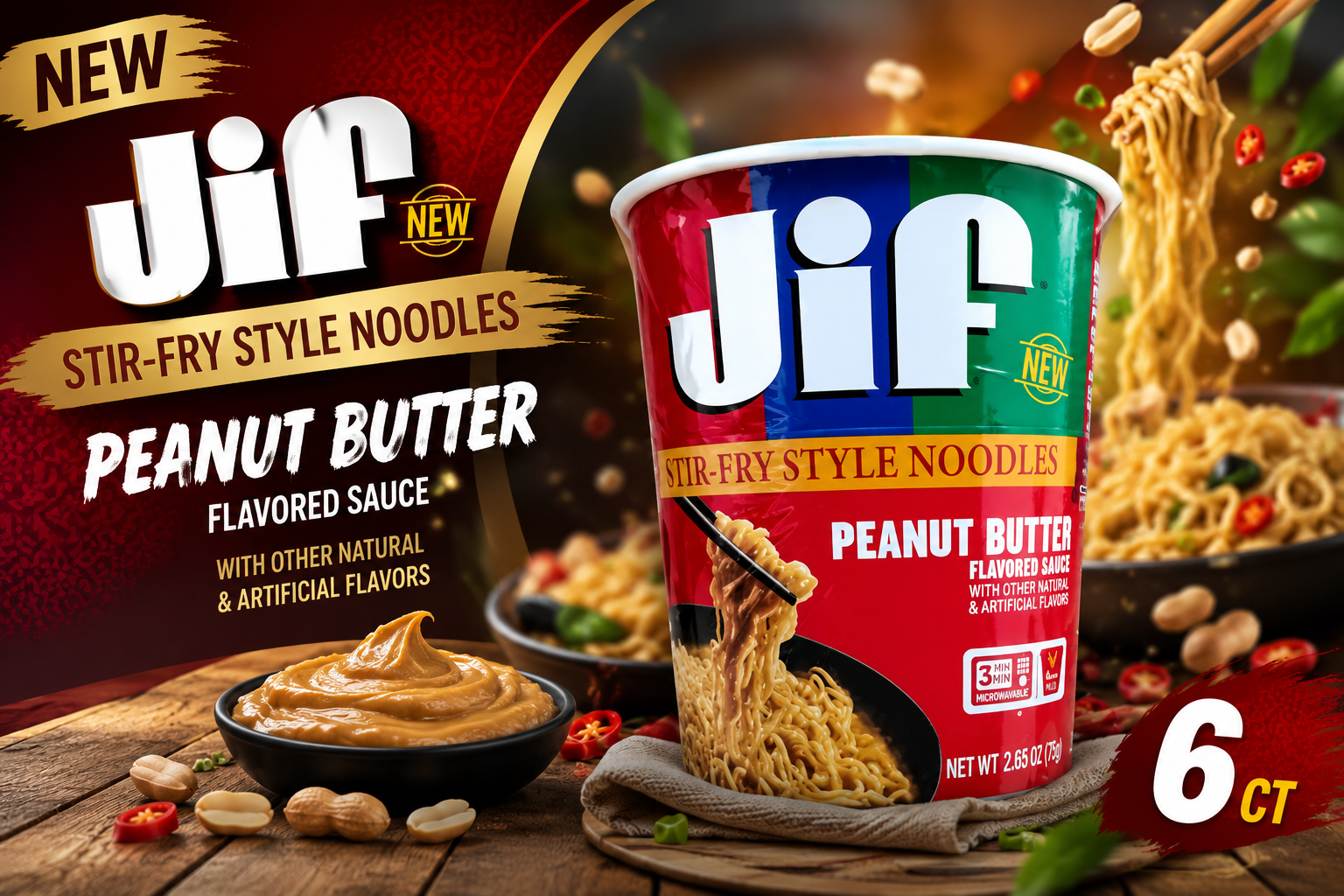 Jif Stir-Fry Noodles Peanut Butter 2.65OZ 6CT product image