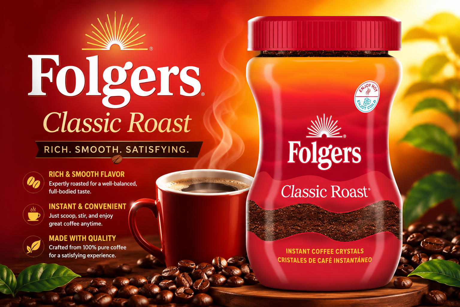 Folgers Instant Coffee Jar 9.6Oz 1Ct (C6) product image