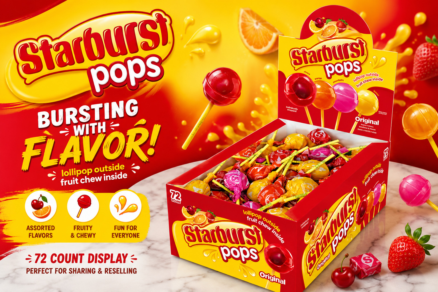 Starburst Candy Pops Display 72CT Asst Flav (C9) product image
