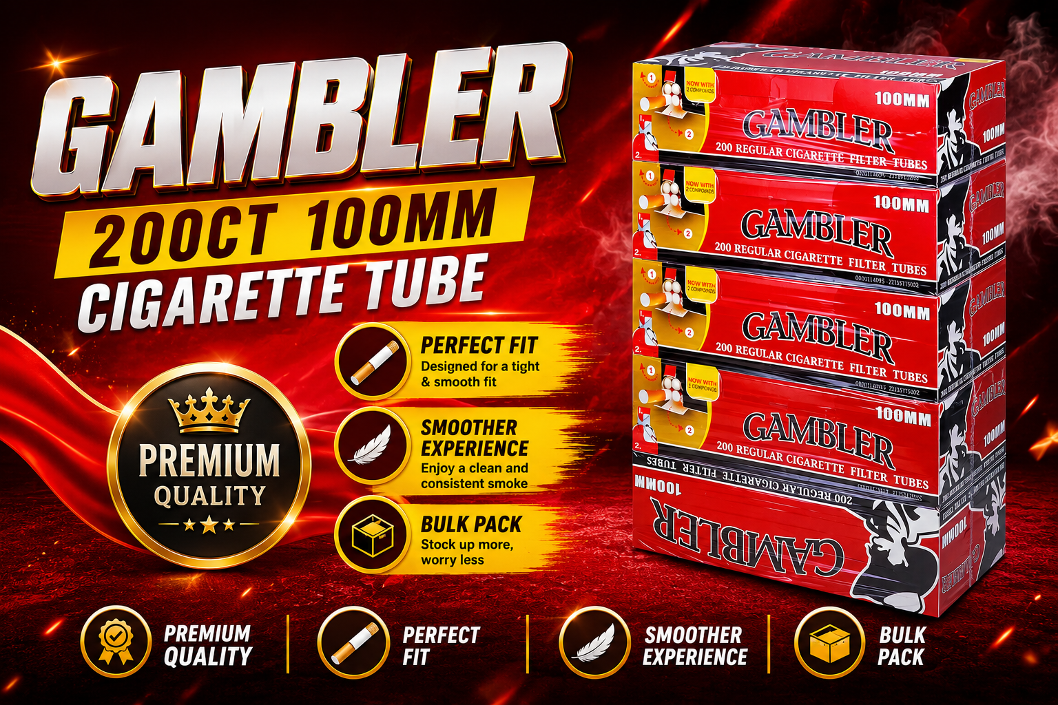 Gambler 200CT 100Mm Cigarette Tube $2.99 Red (C50) product image
