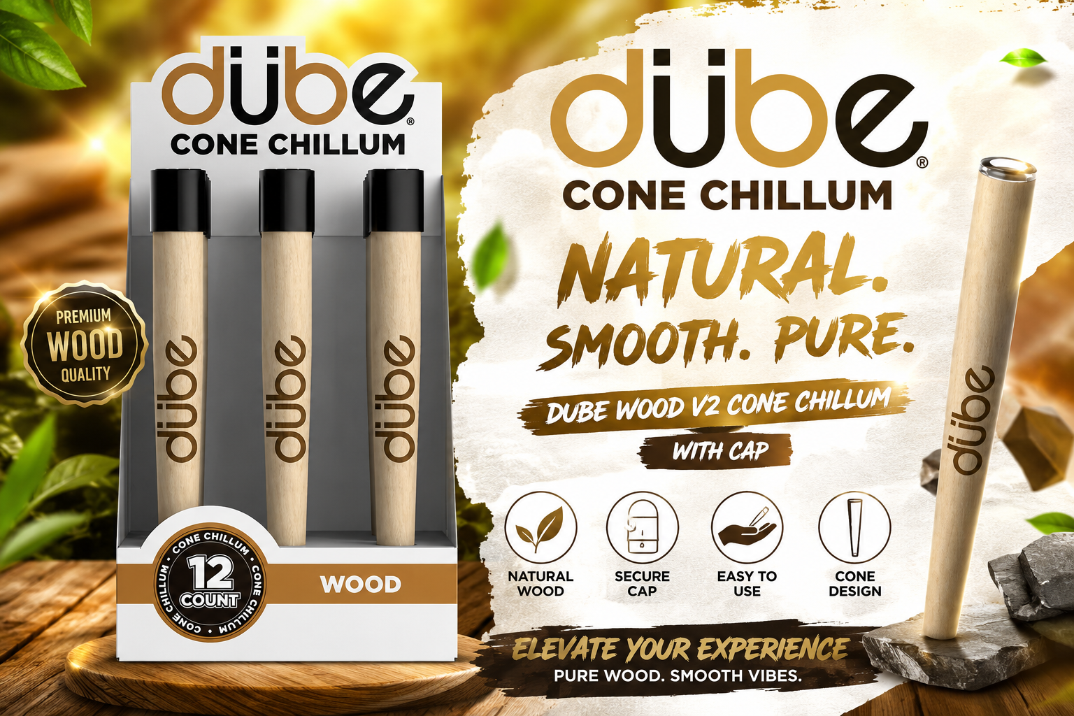 Dube Wood V2 Cone Chillum With Cap 12CT (C12) product image