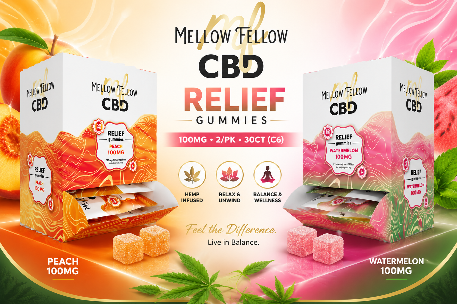 Mellow Fellow Relief CBD Gummies 100MG 2/PK 30CT (C6) product image
