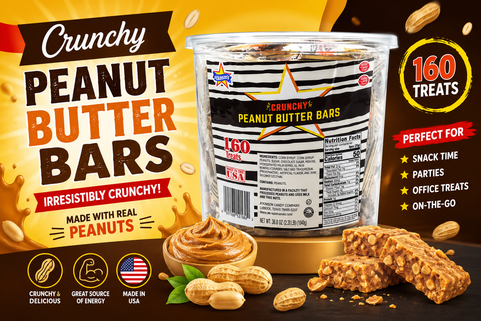 Crunchy Peanut Butter Bars Tub 160CT (C12) product image