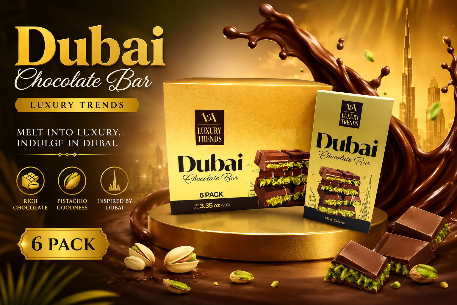 Dubai Chocolate Luxury Trends 95G 6Ct (C24) product image