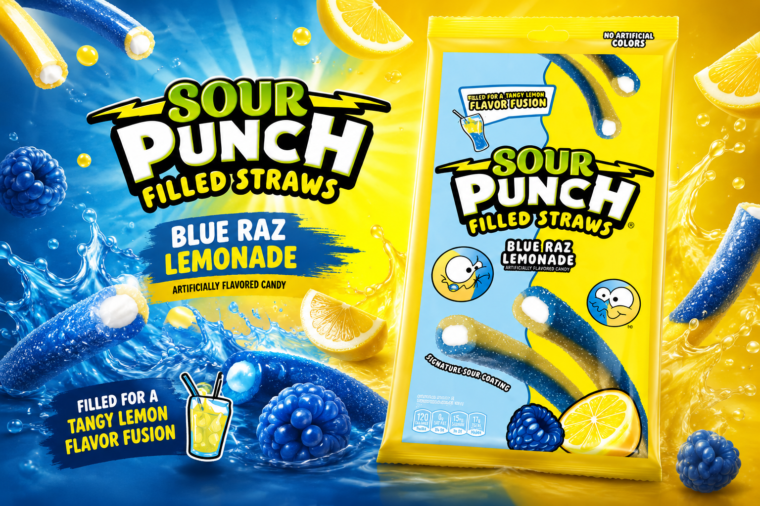 Sour Punch Filled Straws Blue Raz/Lemonade 5OZ 1CT (C12) product image