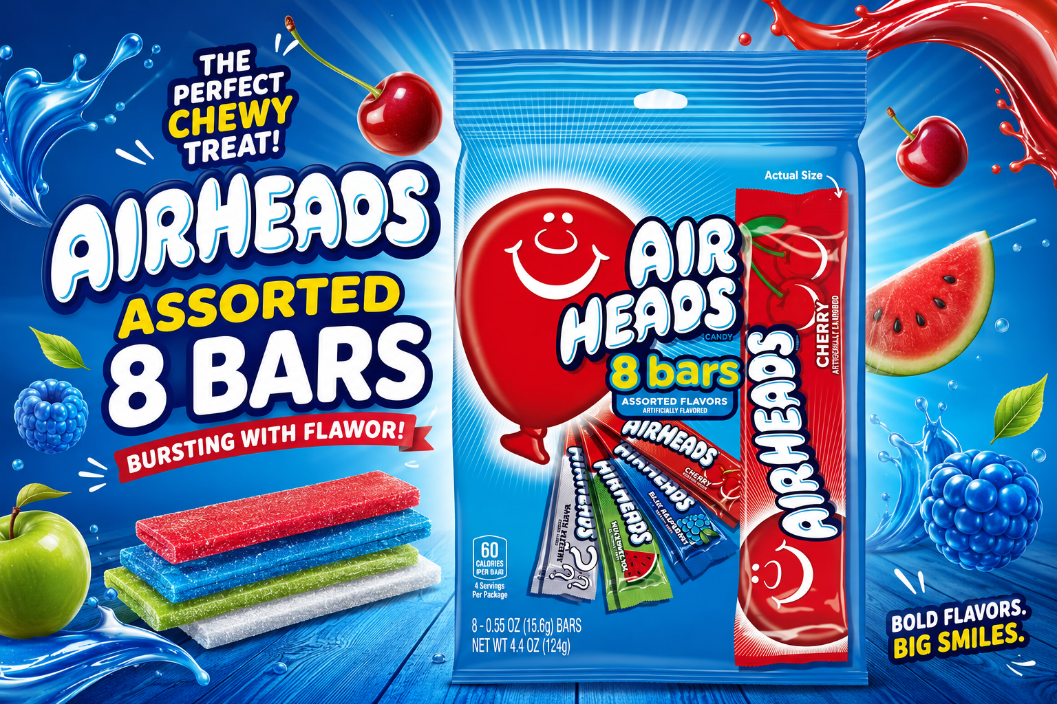 Peg Bag Airheads Assorted 8 Bars 4.4OZ 1CT (C12) product image