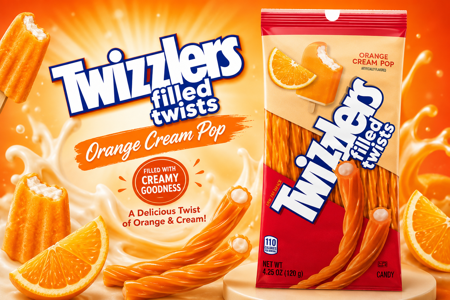 Peg Bag Twizzlers Filled Orange Cream Pop 4.25OZ 1CT (C18) product image