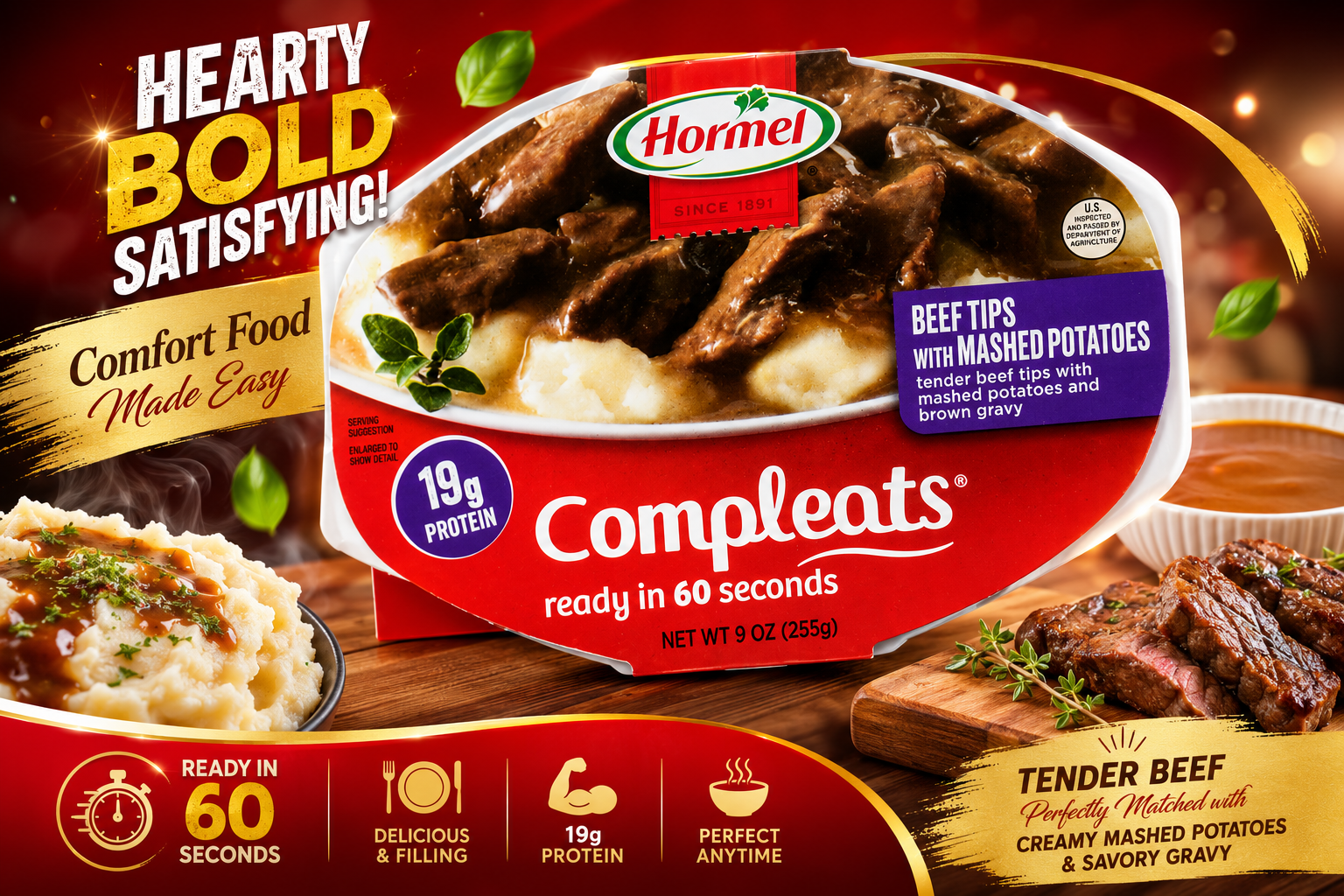 Hormel Compleats Beef Rib Tips With Mashed Potatoes and Gravy 1CT product image