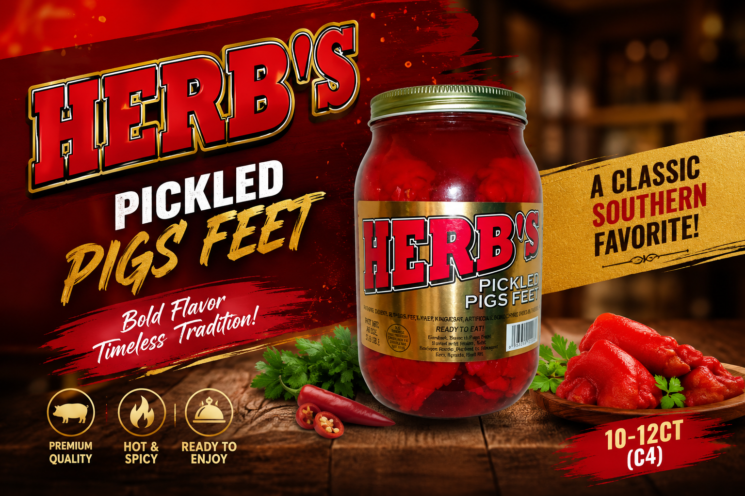Herbs Pigs Feet Jar Hot 10-12CT (C4) product image