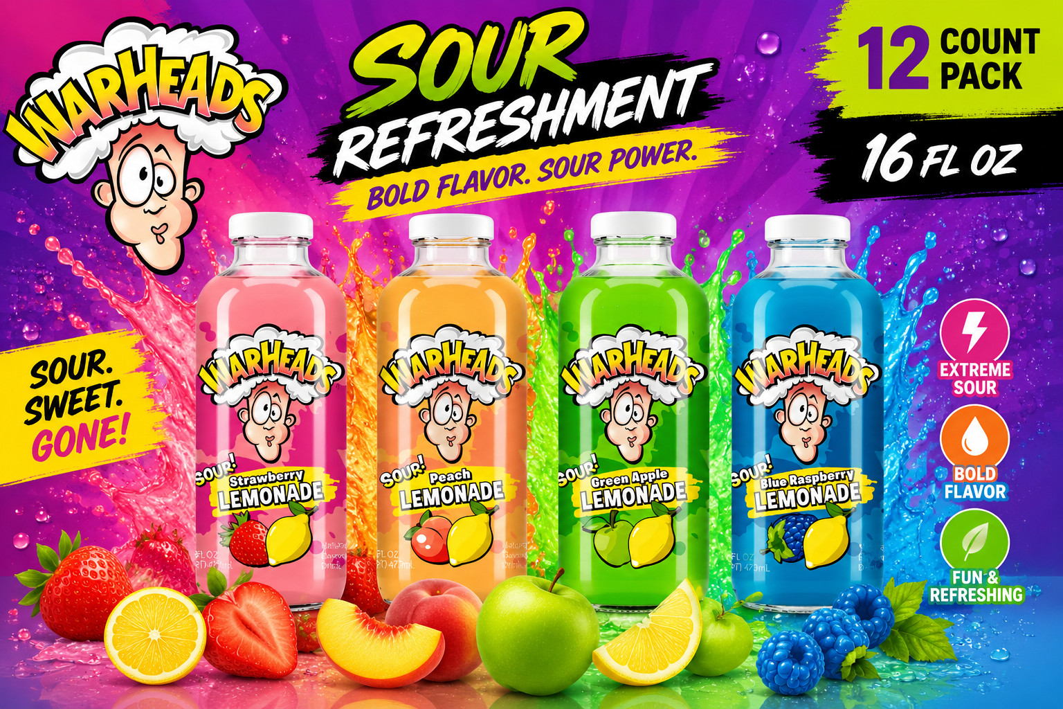Bev Warheads Sour Drinks 16OZ 12CT  product image