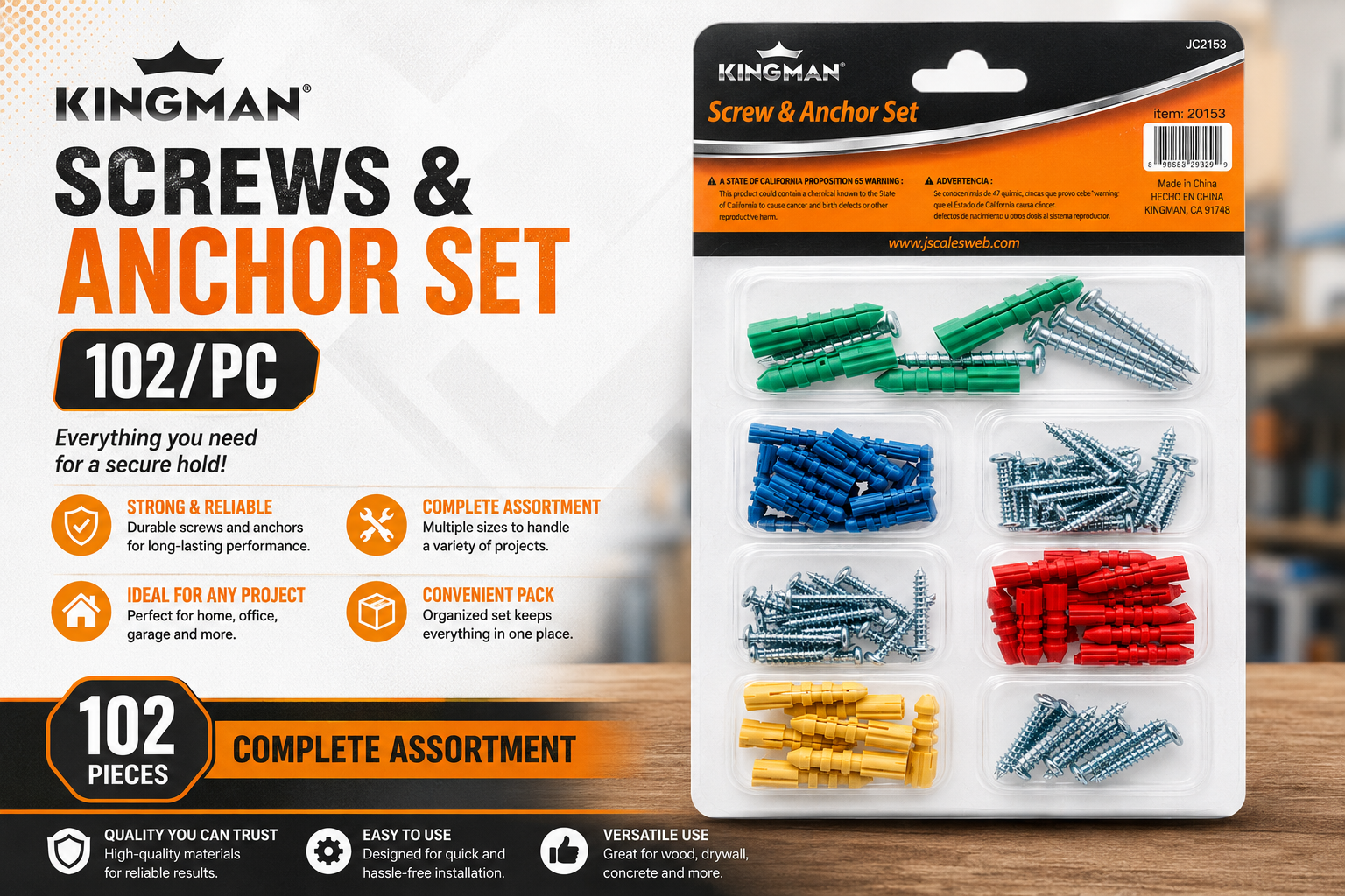 Kingman Screws And Anchor Set 102/Pc (C24) product image