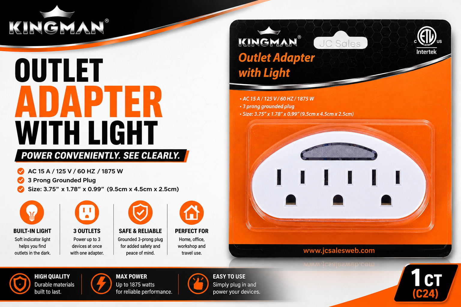 Kingman Outlet Adapter W/Light 1CT (C24) product image
