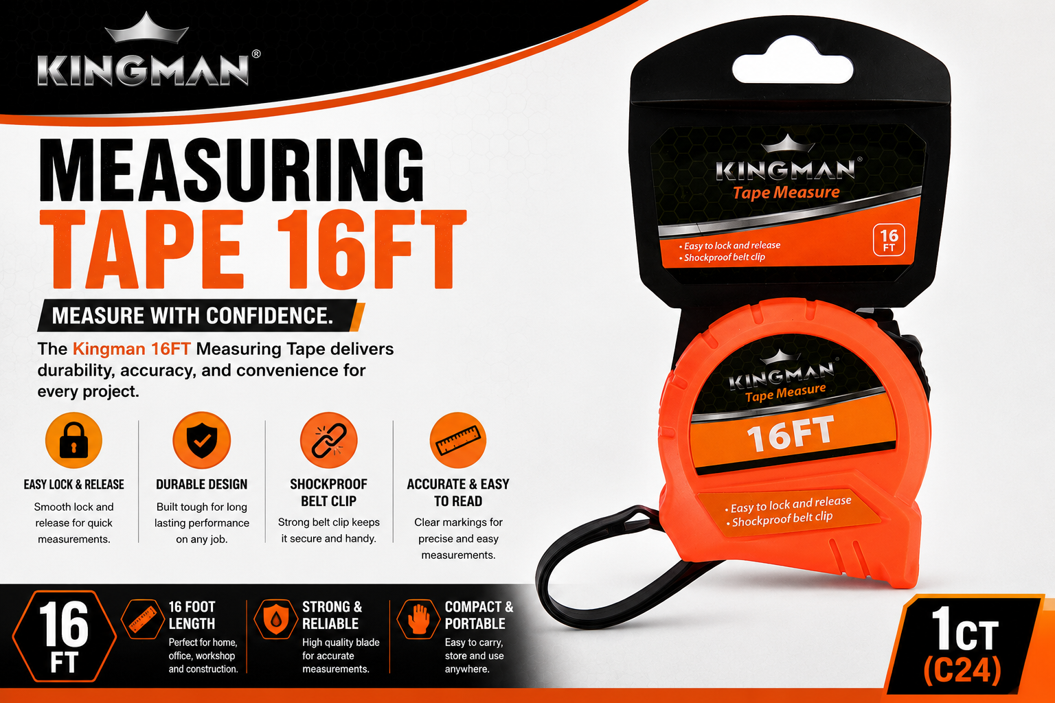 Kingman Measuring Tape 16Ft 1CT (C24) product image