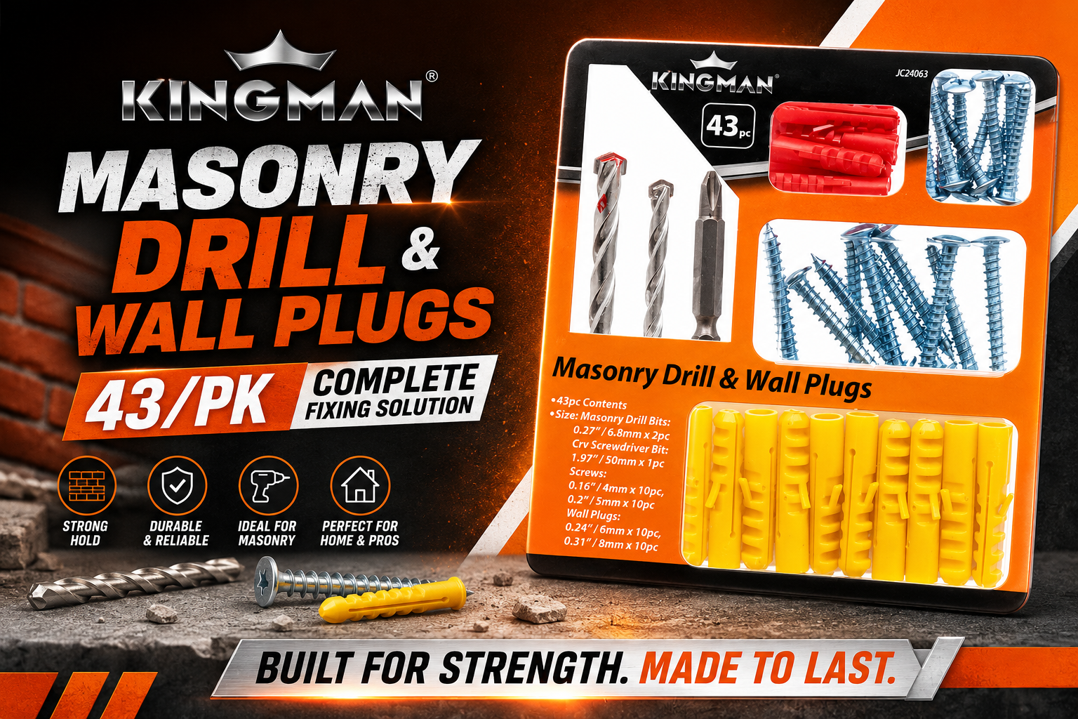 Kingman Masonry Drill And Wall Plugs 43/PK (C24) product image