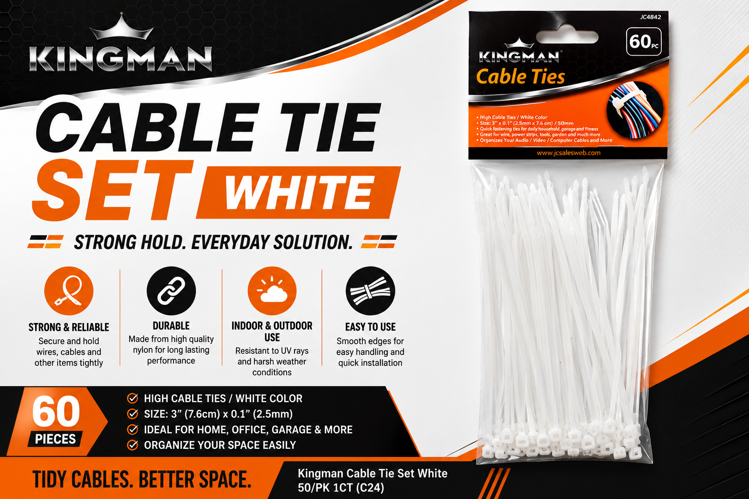 Kingman Cable Tie Set White 50/PK 1CT (C24) product image