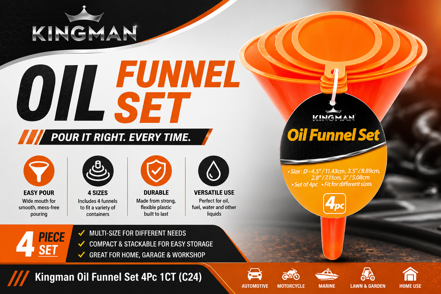 Kingman Oil Funnel Set 4Pc 1CT (C24) product image