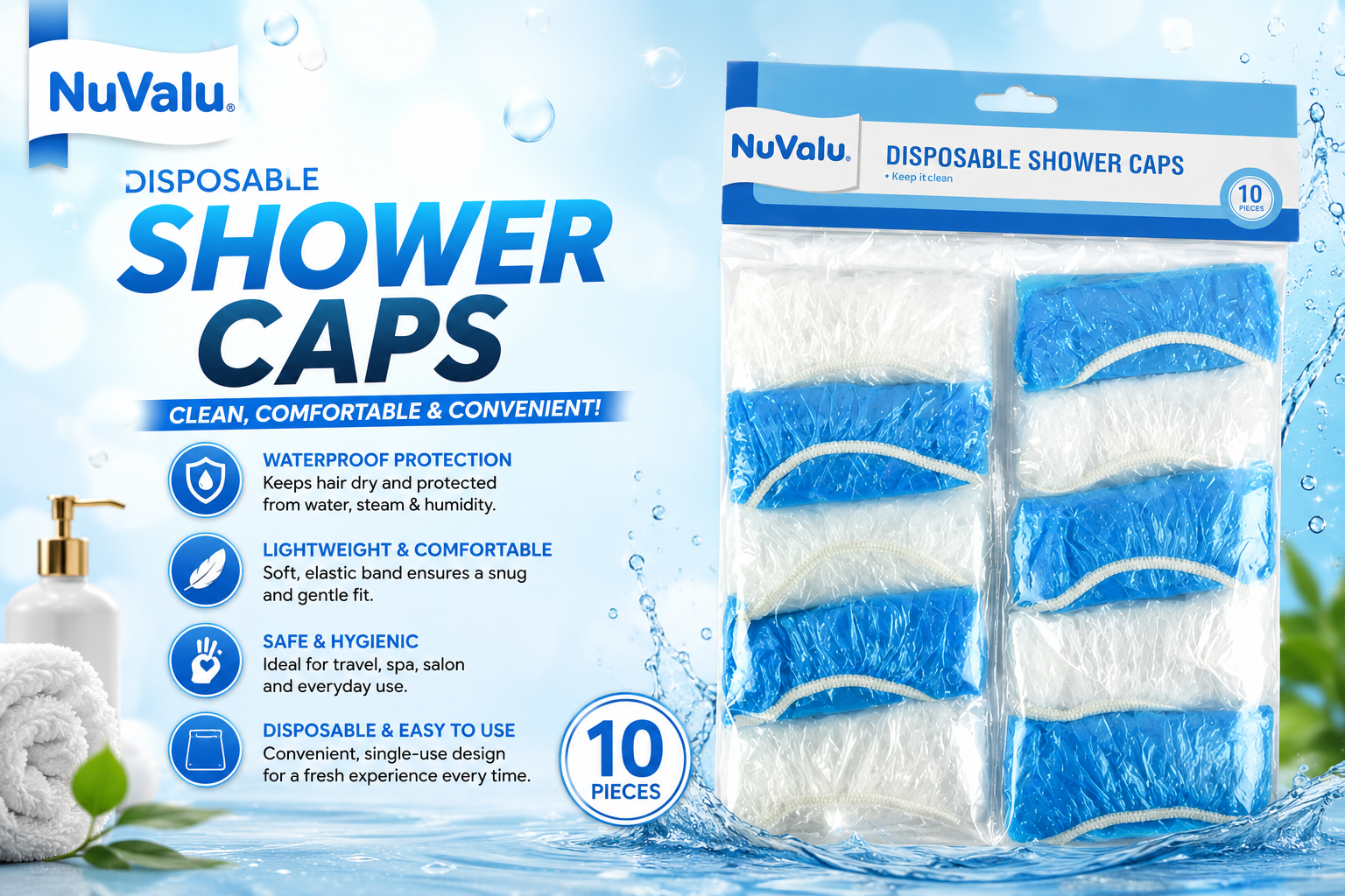 NuValu Disposable Shower Caps 10Pcs 1CT (C24) product image